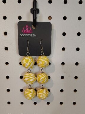 paparazzi Yellow & White Wrapped Bead Dangle Earrings